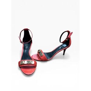 Coach Marcella Sandal Sz 7.5B Leather Ankle Wrap Kitten Heel Embossed Watermelon